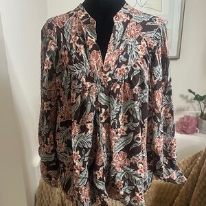 Eesome Floral Blouse with Pink and Green Accents